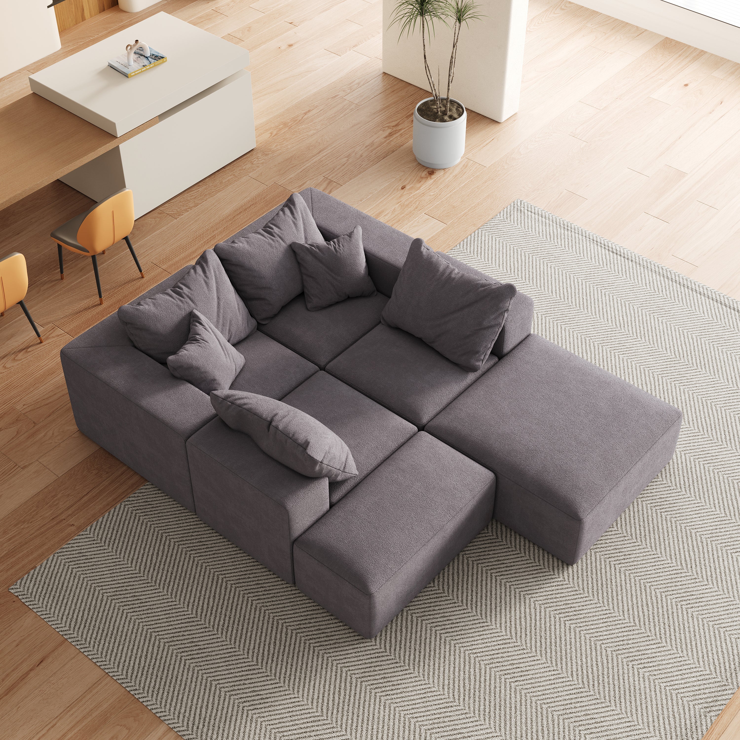 Modern Upholstered Sectional Boneless Couch Set