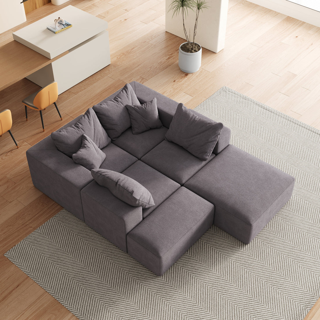 Modern Upholstered Sectional Boneless Couch Set