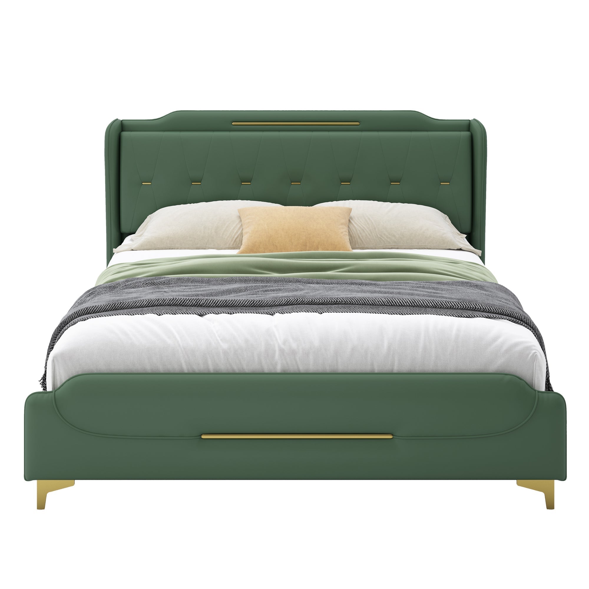 Queen Size Leather Bed Frame with Wingback Headboard & Footboard