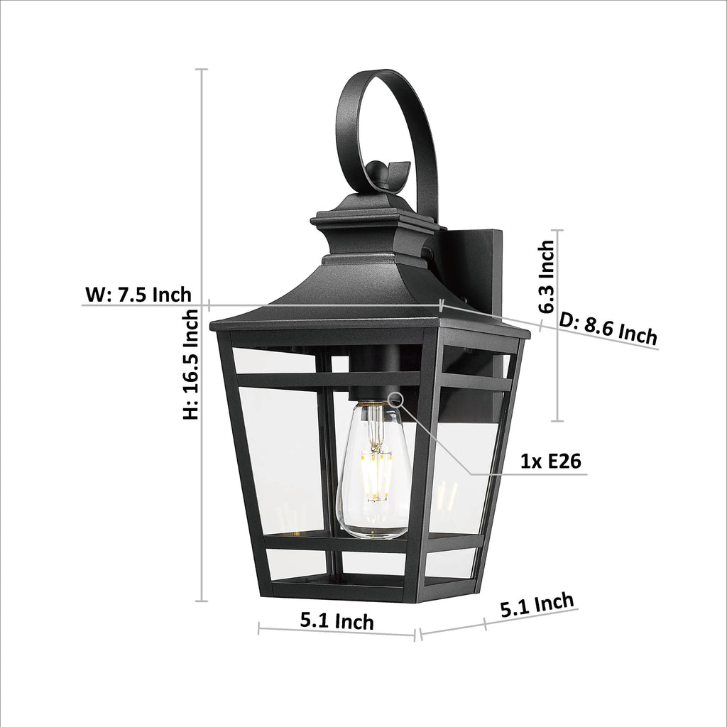 Large Outdoor Wall Lights for House - 16.5 Inch Black Aluminum