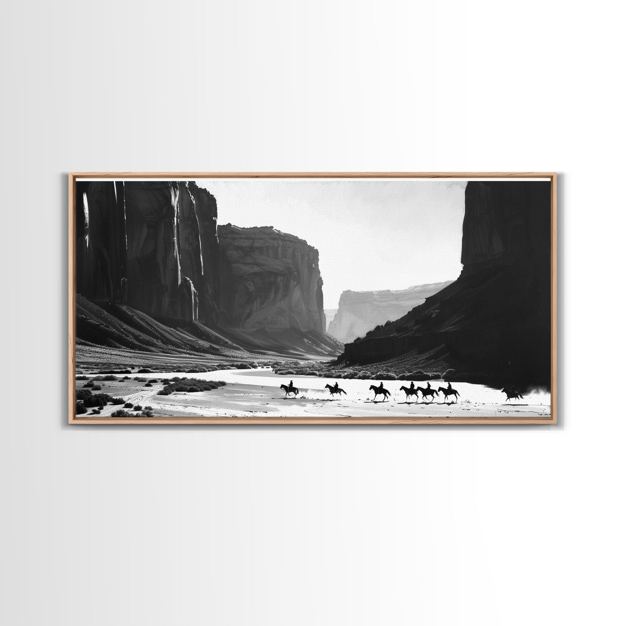 Cowboys Riding Canyon – Western Framed Canvas Wall Art