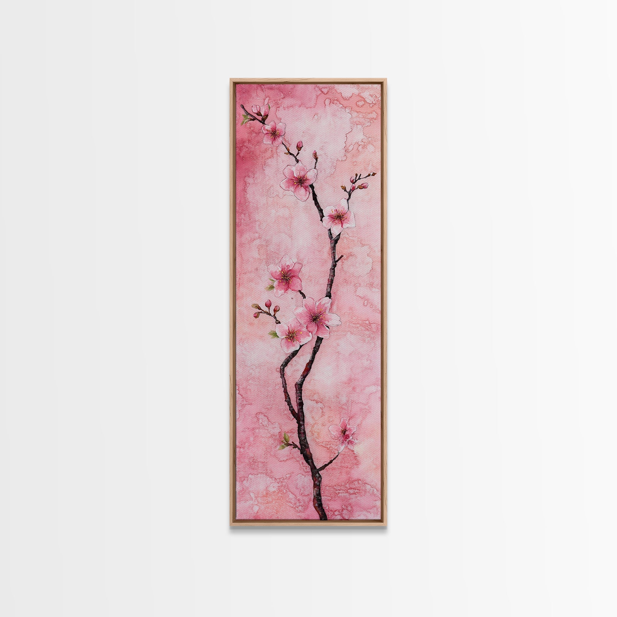 Cherry Blossom Canvas Print Vertical Wall Art Rustic Spring Decor Light Pink Botanical Cottagecore Bedroom Gift Idea Skinny Wall Art