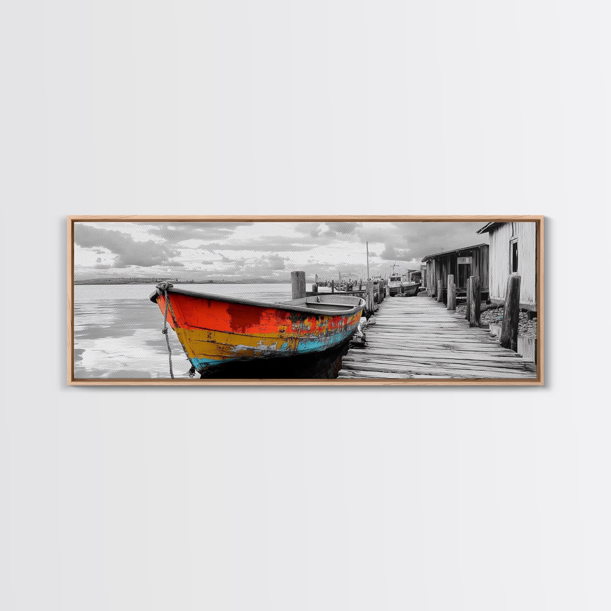 Fishing Boat Framed Canvas – Rustic Coastal Wall Art