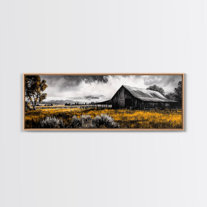 Western Ranch Barn Landscape – Rustic Farmhouse Canvas Art
