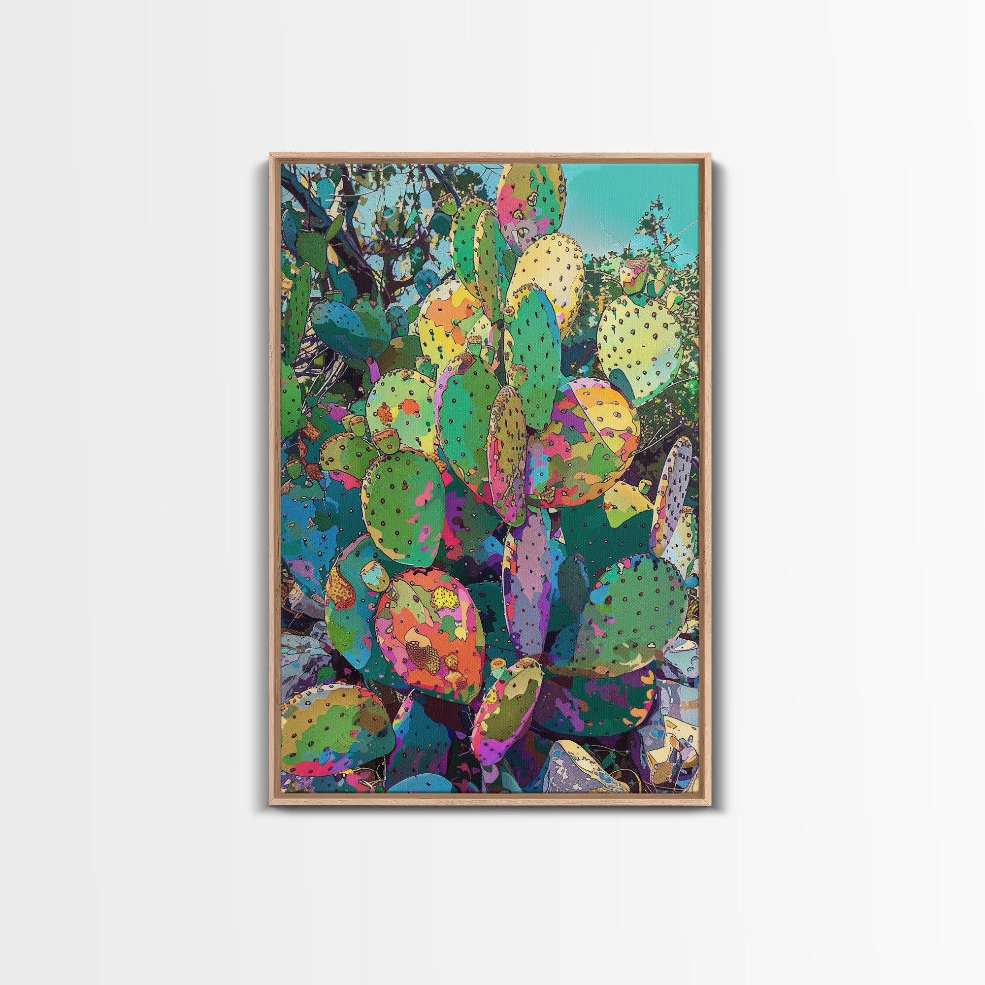 Prickly Pear Cactus Abstract Canvas – Colorful Desert Wall Art