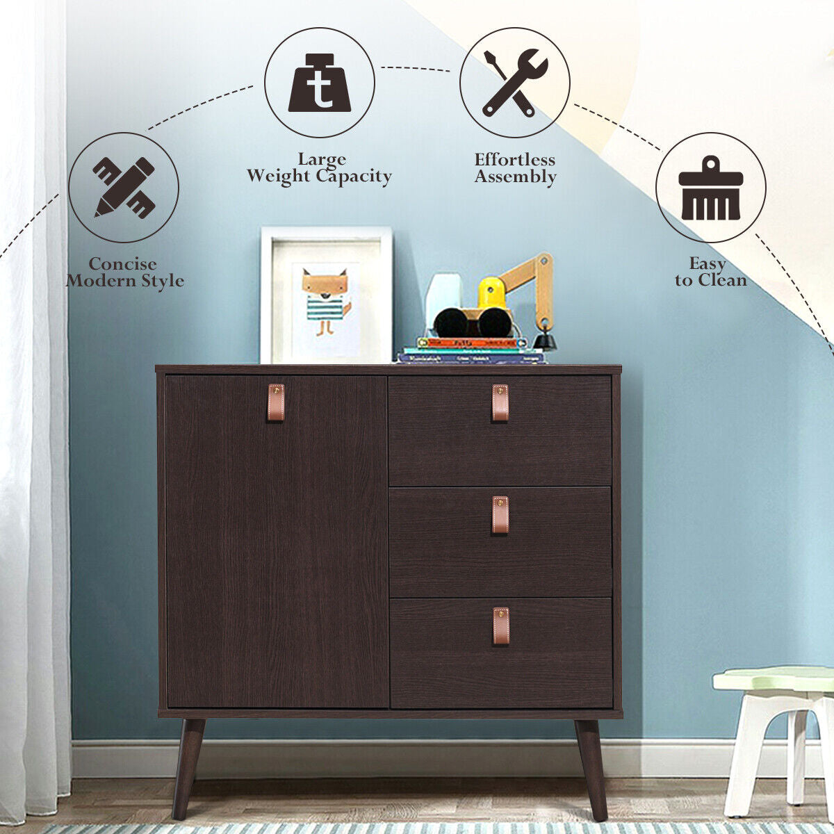 3-Drawer Sideboard Storage & Display Cabinet – Brown
