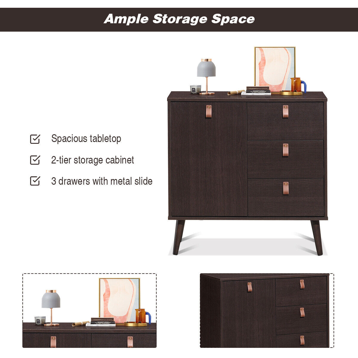 3-Drawer Sideboard Storage & Display Cabinet – Brown