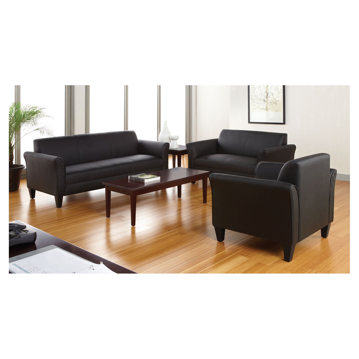 Black 3-Cushion Reception Lounge Sofa 77w x 31.5d