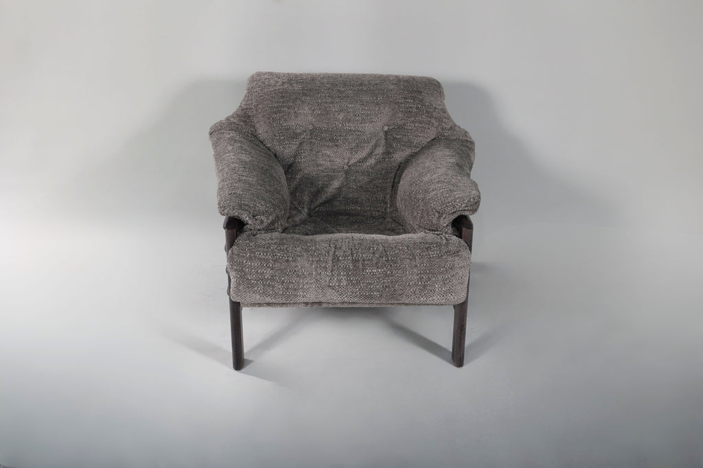 Chair & Ottoman – Oswalt Sterling with Tiger Maple Arms (Black)