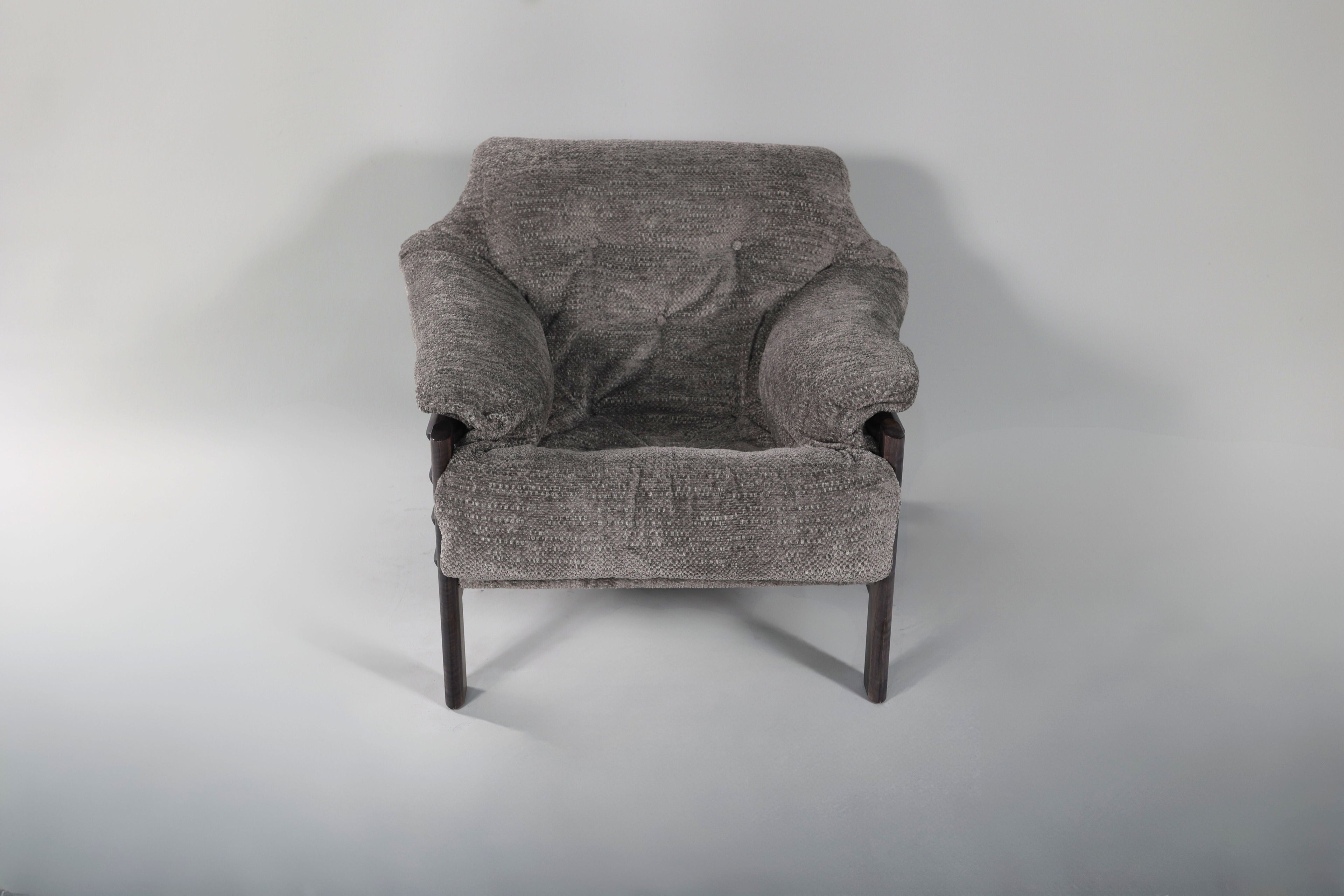 Chair & Ottoman – Oswalt Sterling with Tiger Maple Arms (Black)