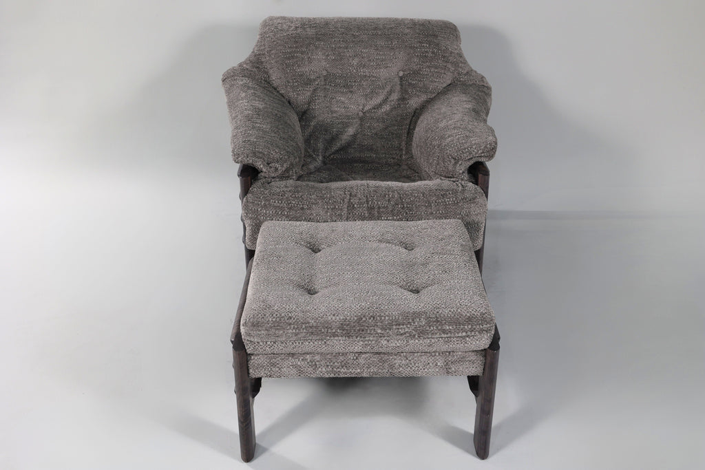 Chair & Ottoman – Oswalt Sterling with Tiger Maple Arms (Black)