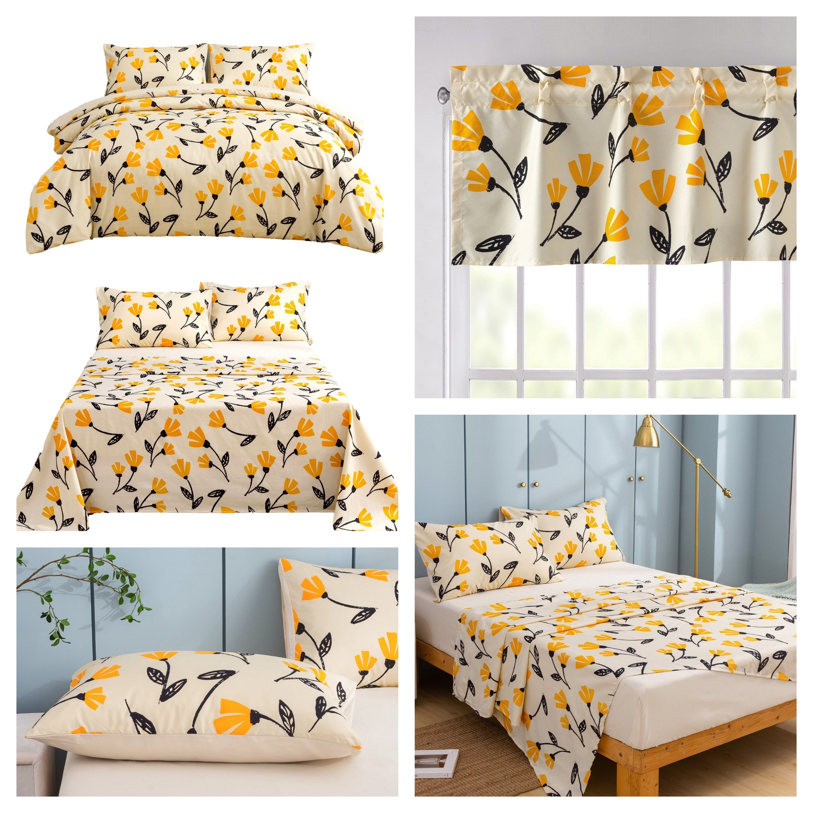 Yellow Fleur Botanical Bedding Set – Duvet, Sheets & Pillowcases (18112)