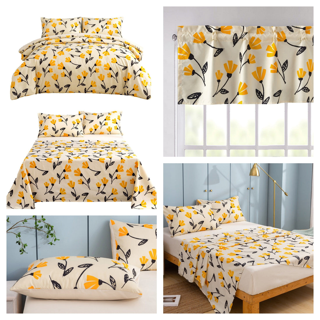 Yellow Fleur Botanical Bedding Set – Duvet, Sheets & Pillowcases (18112)