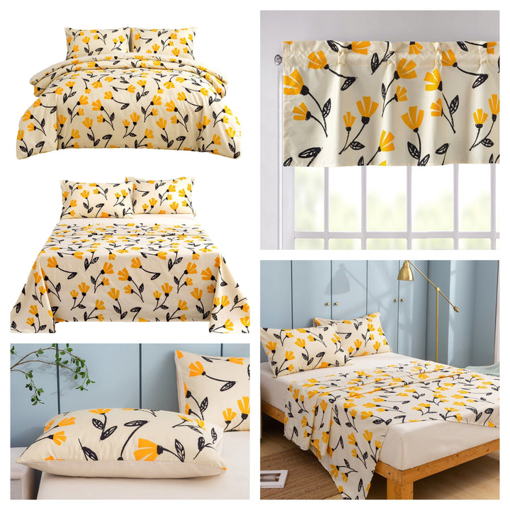 Yellow Fleur Botanical Bedding Set – Duvet, Sheets & Pillowcases (18112)