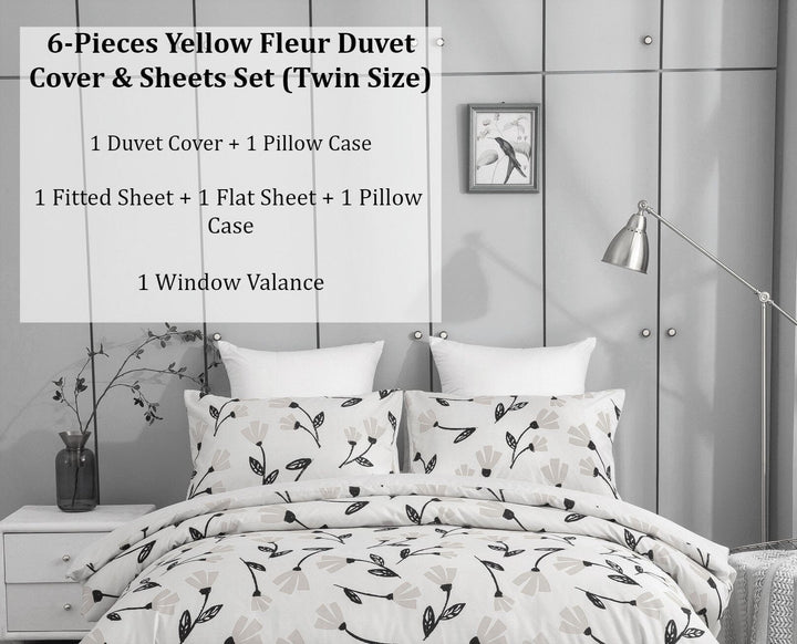 Yellow Fleur Botanical Bedding Set – Duvet, Sheets & Pillowcases (18112)