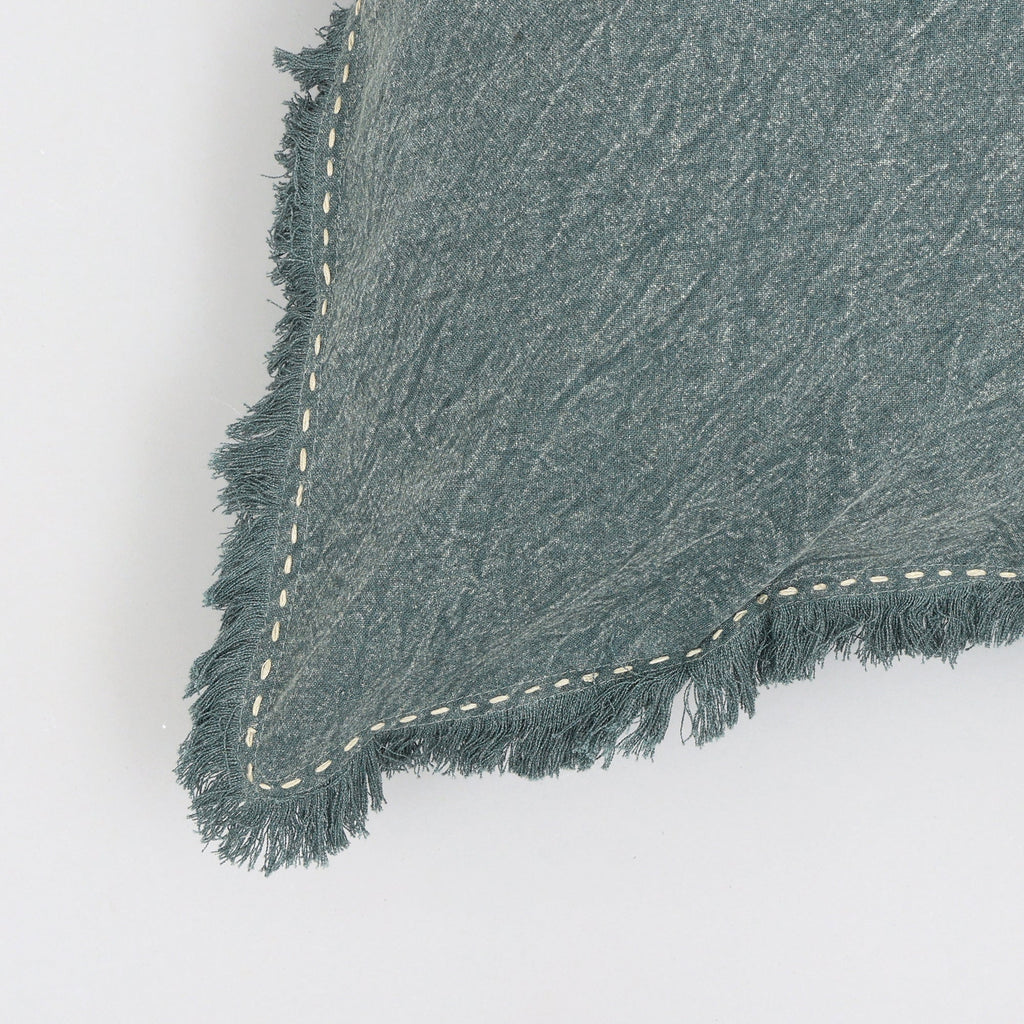 Stonewashed Linen Throw Pillow with Handworked Edges & Fringe - 22x22