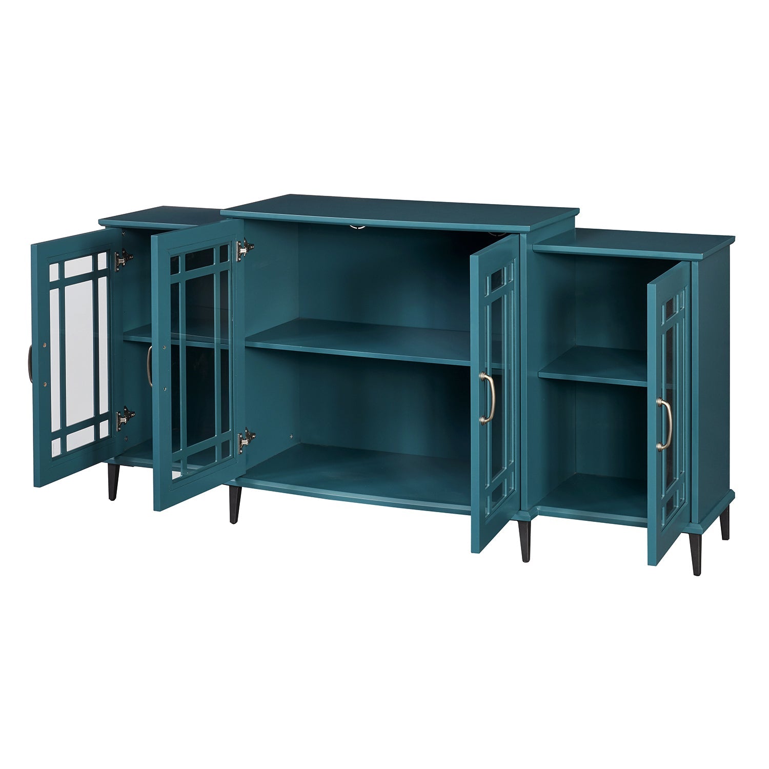 62' TV Stand, Buffet Sideboard Cabinet, Teal Blue