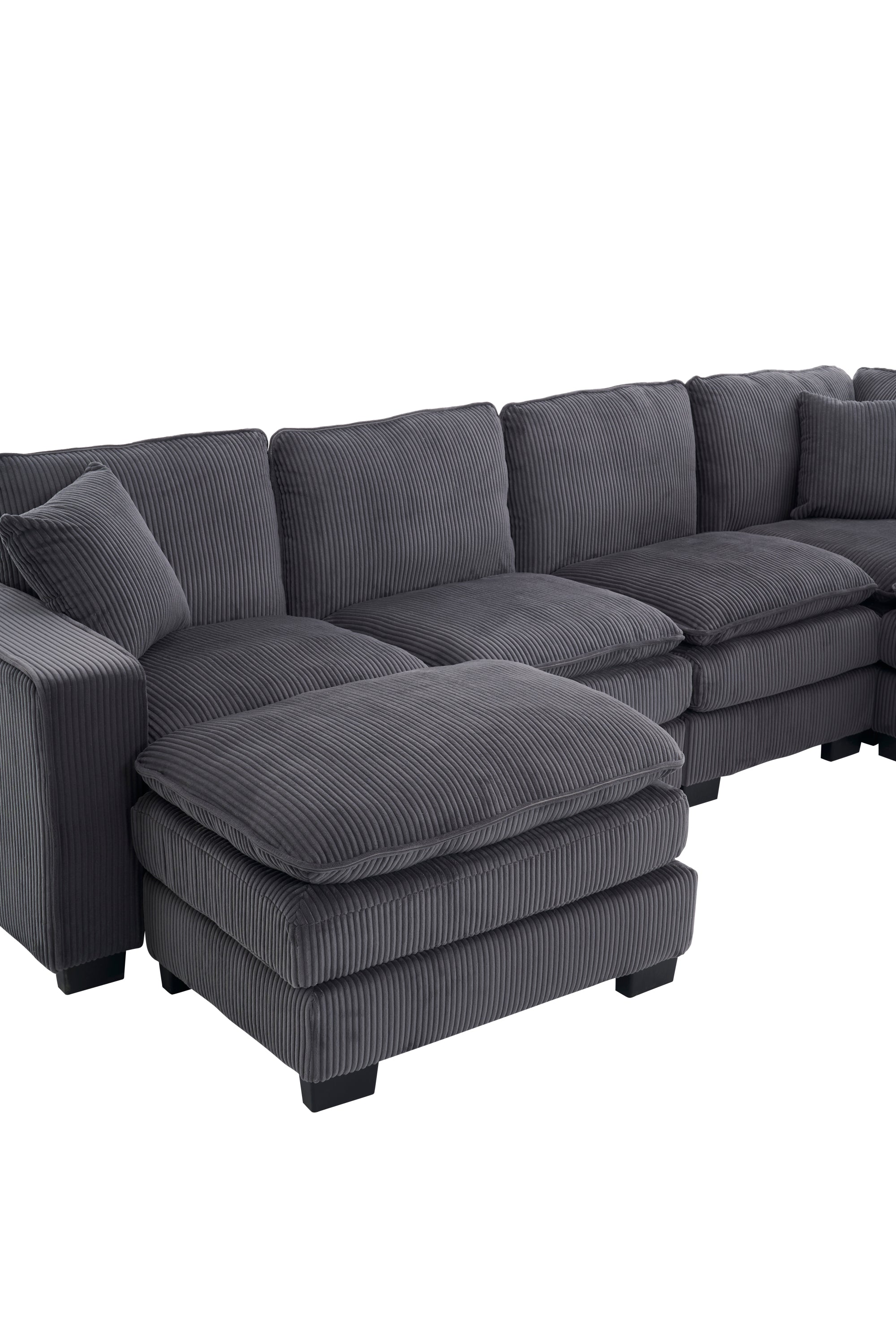 Modern U Shaped 6-Seat Sectional Sofa Couch with Ottoman