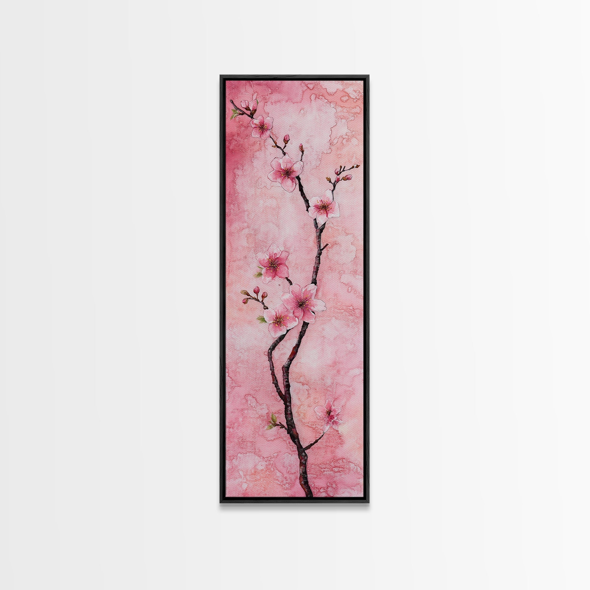 Cherry Blossom Canvas Print Vertical Wall Art Rustic Spring Decor Light Pink Botanical Cottagecore Bedroom Gift Idea Skinny Wall Art