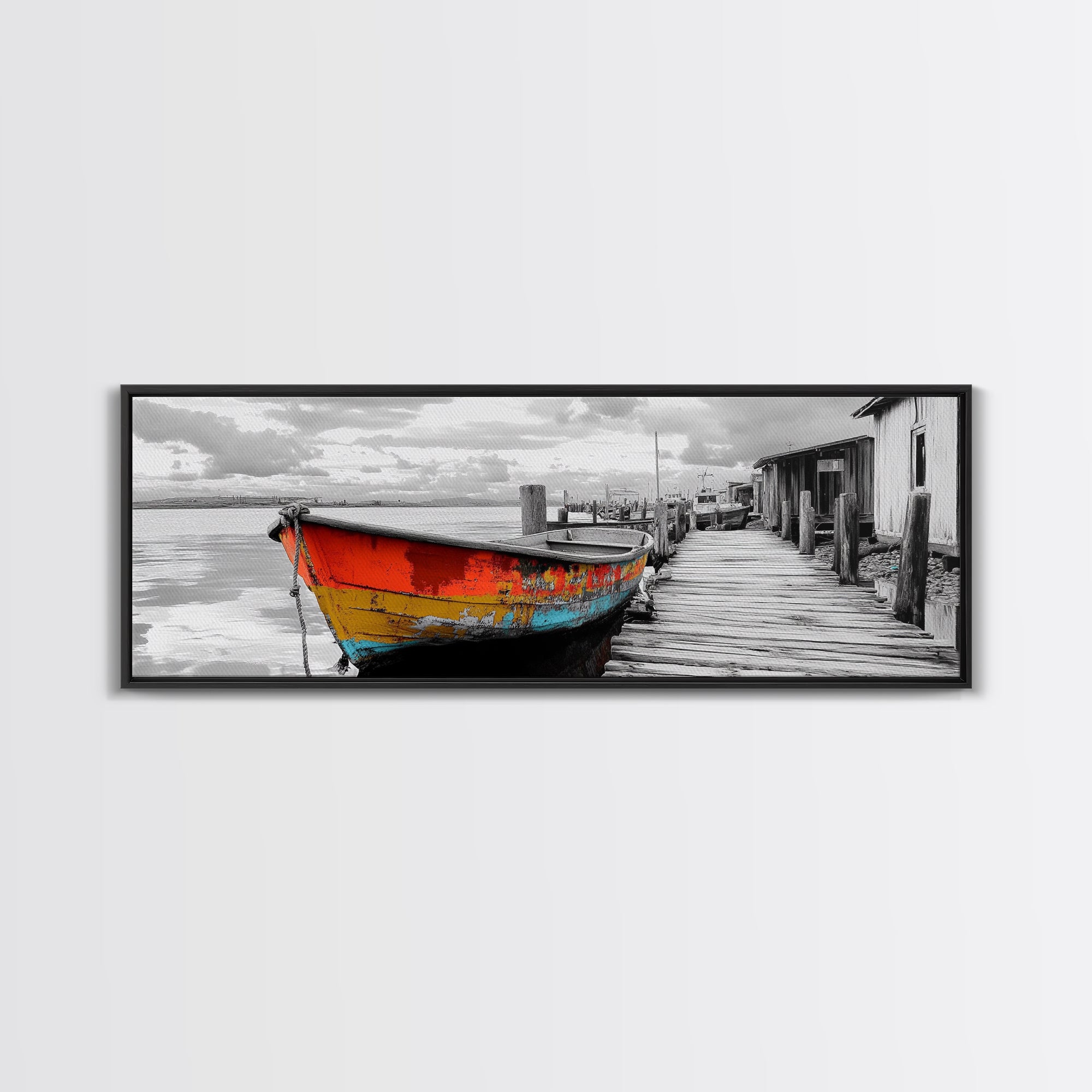 Fishing Boat Framed Canvas – Rustic Coastal Wall Art