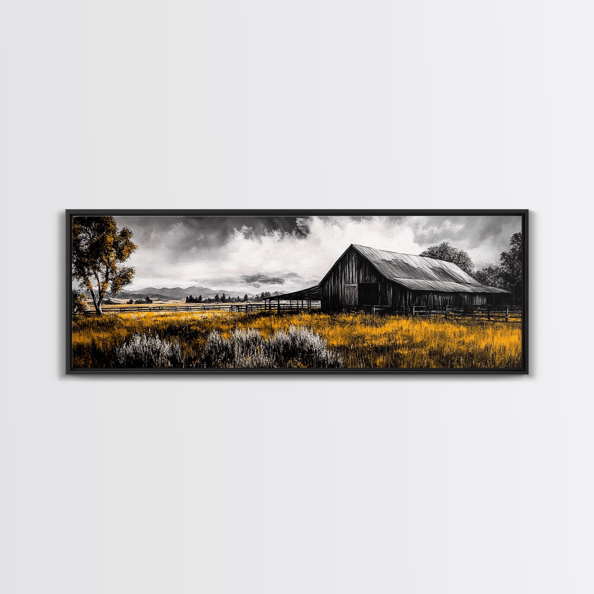 Western Ranch Barn Landscape – Rustic Farmhouse Canvas Art