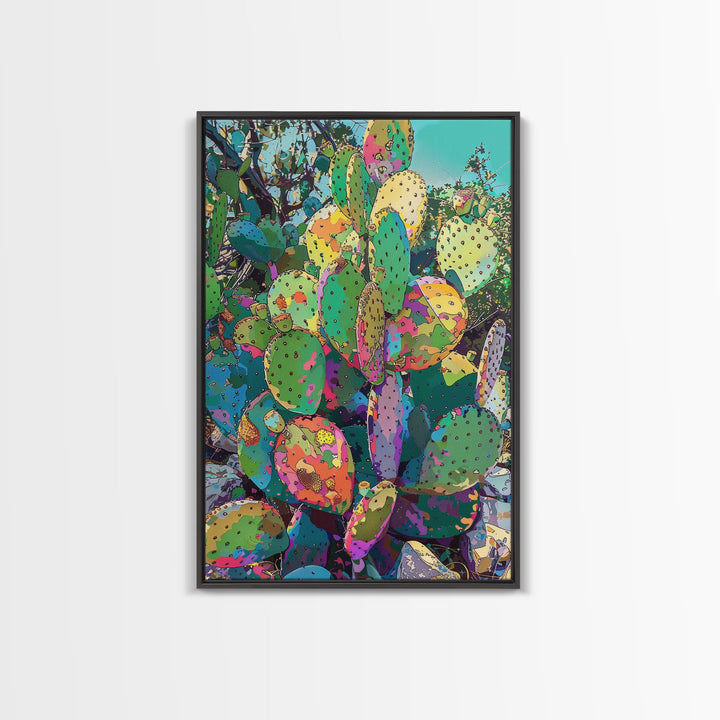 Prickly Pear Cactus Abstract Canvas – Colorful Desert Wall Art