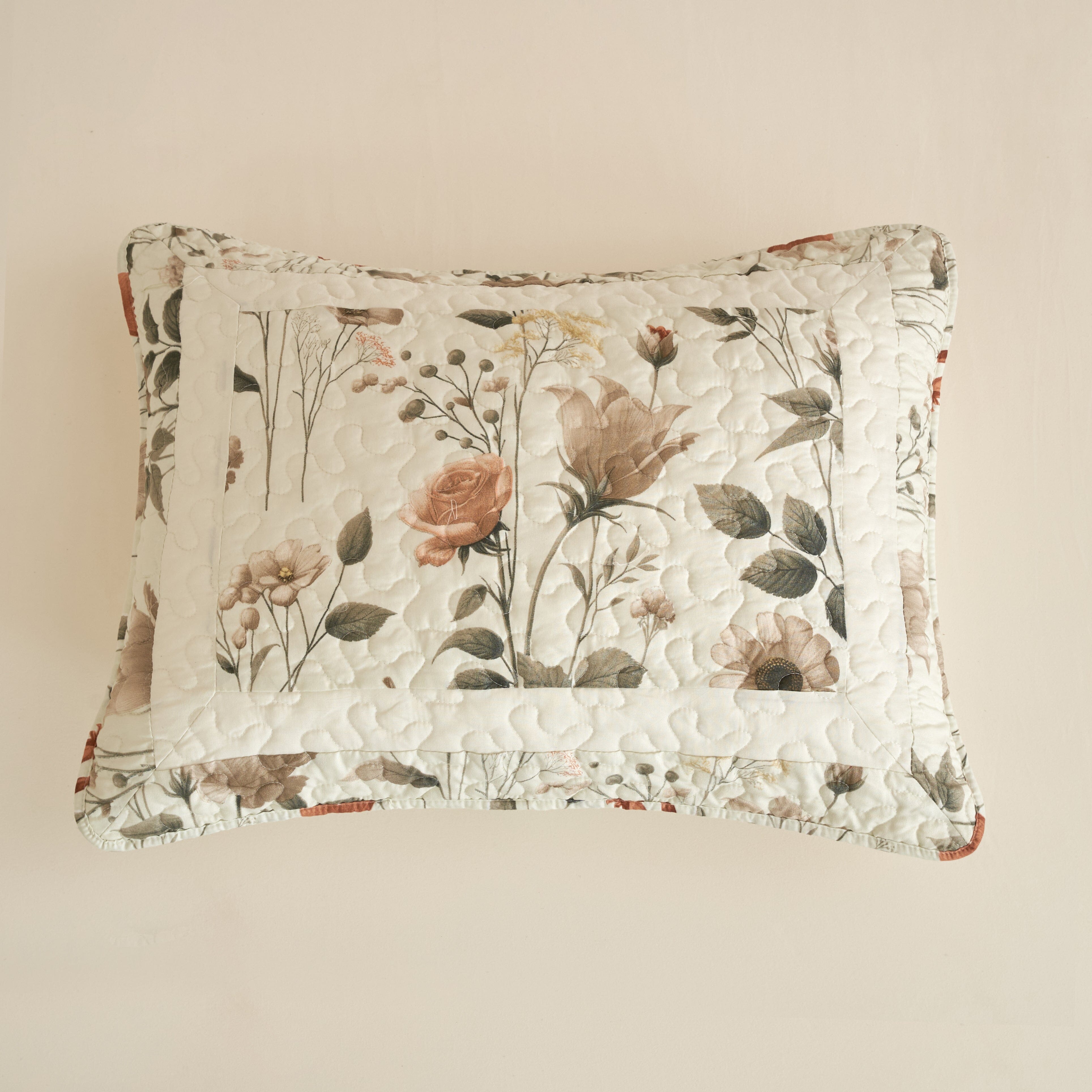 Enchanted Meadow Quilt Set – Beige, Rose & Soft Green Floral