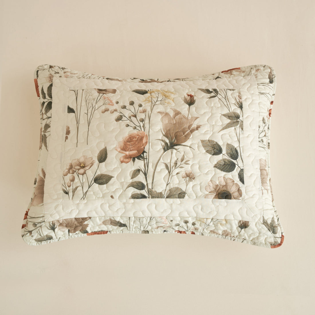 Enchanted Meadow Quilt Set – Beige, Rose & Soft Green Floral