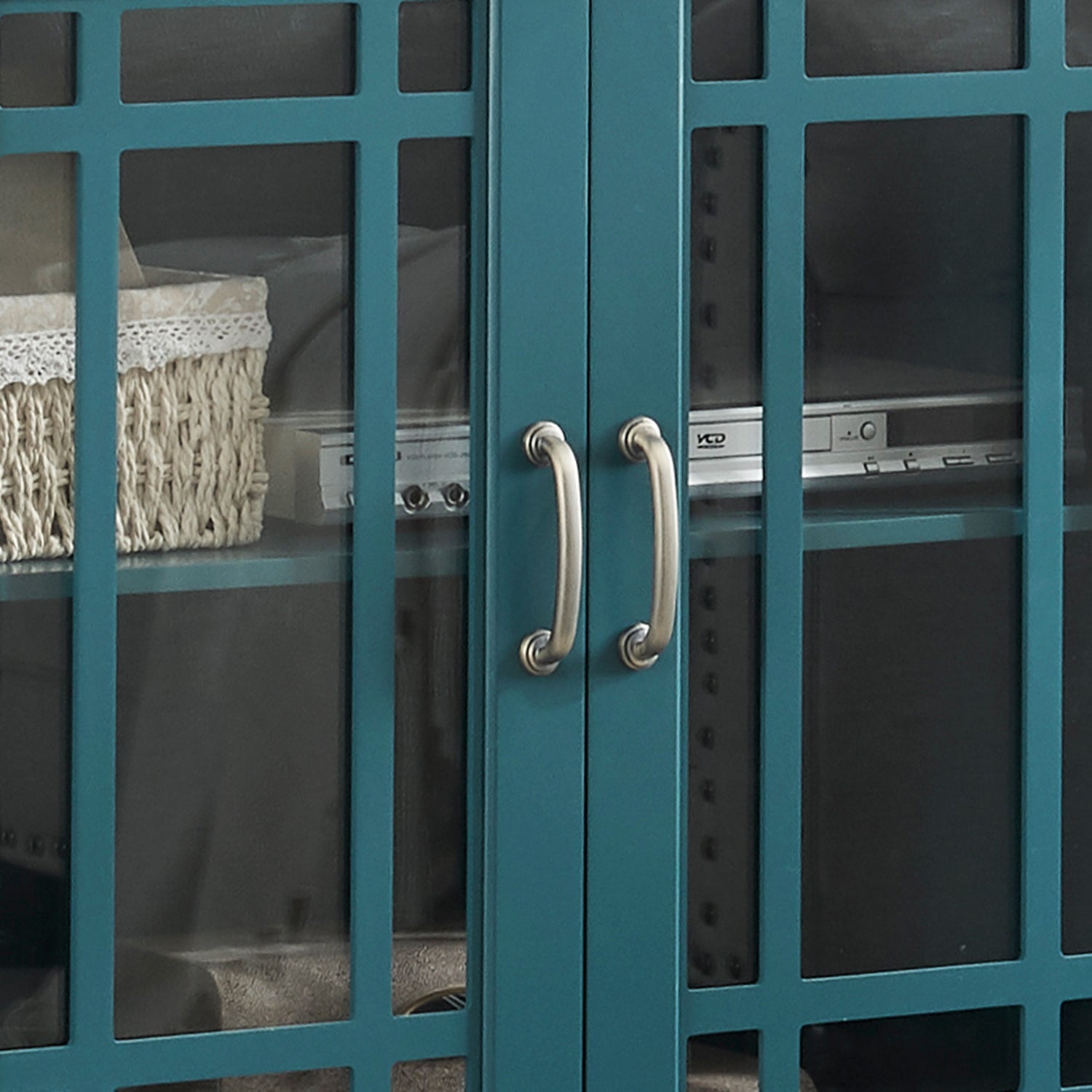 62' TV Stand, Buffet Sideboard Cabinet, Teal Blue