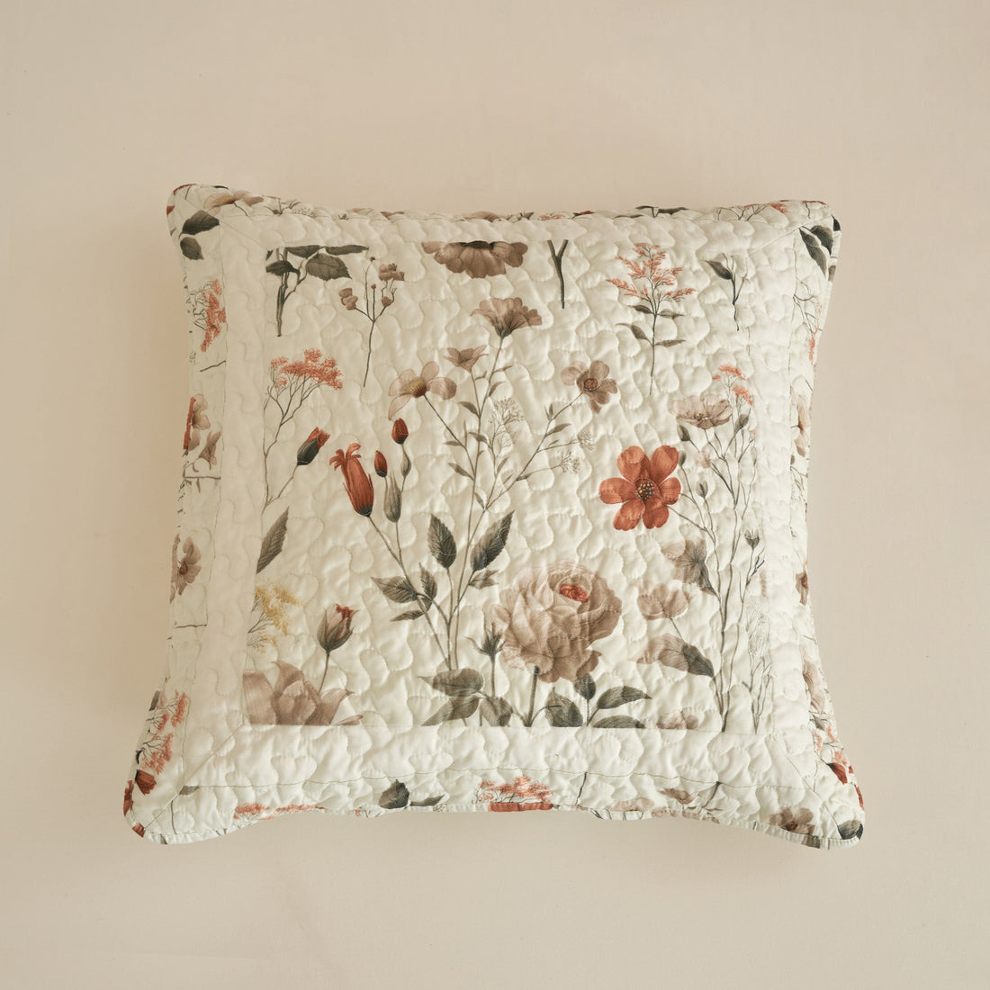 Enchanted Meadow Quilt Set – Beige, Rose & Soft Green Floral