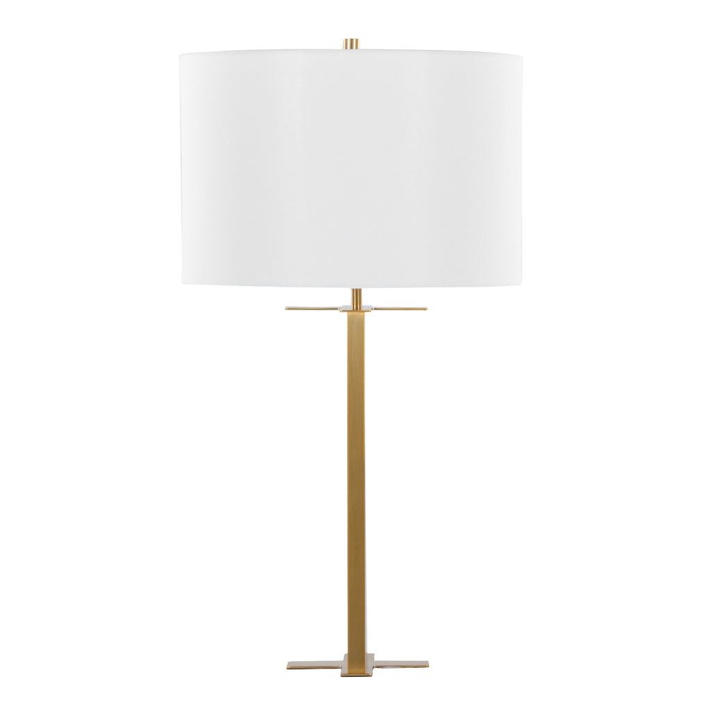 Cosmo 28' Glam Metal Table Lamp in Antique Brass and White Linen