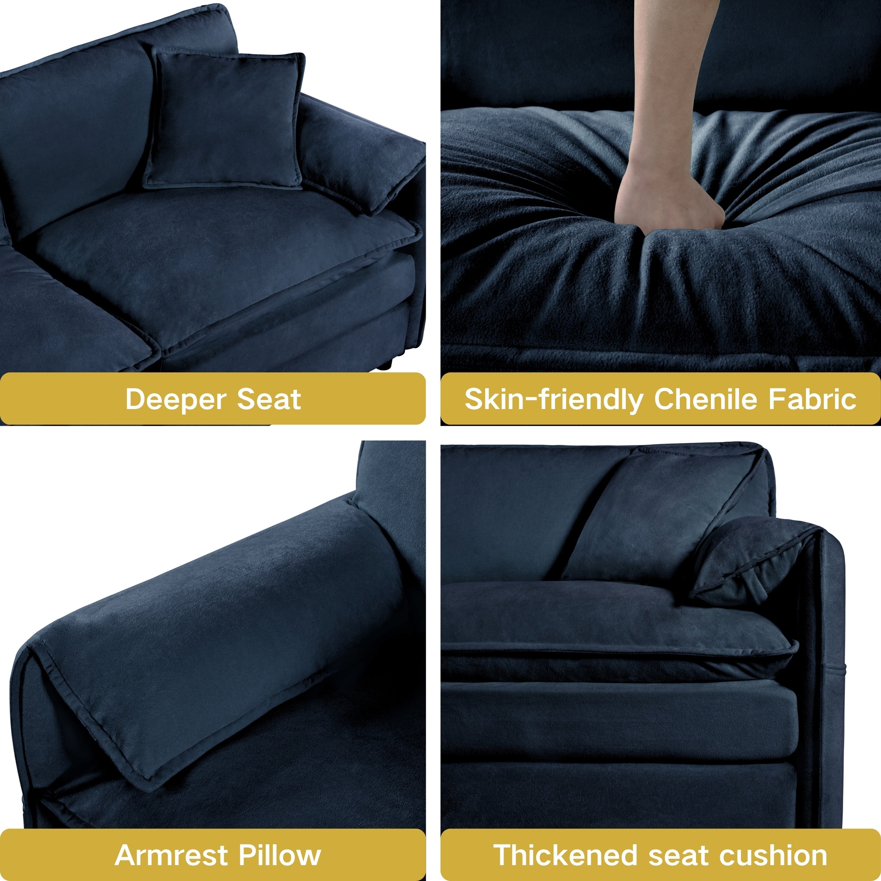 Modern Chenille Oversized Deep Seat Sectional Sofa