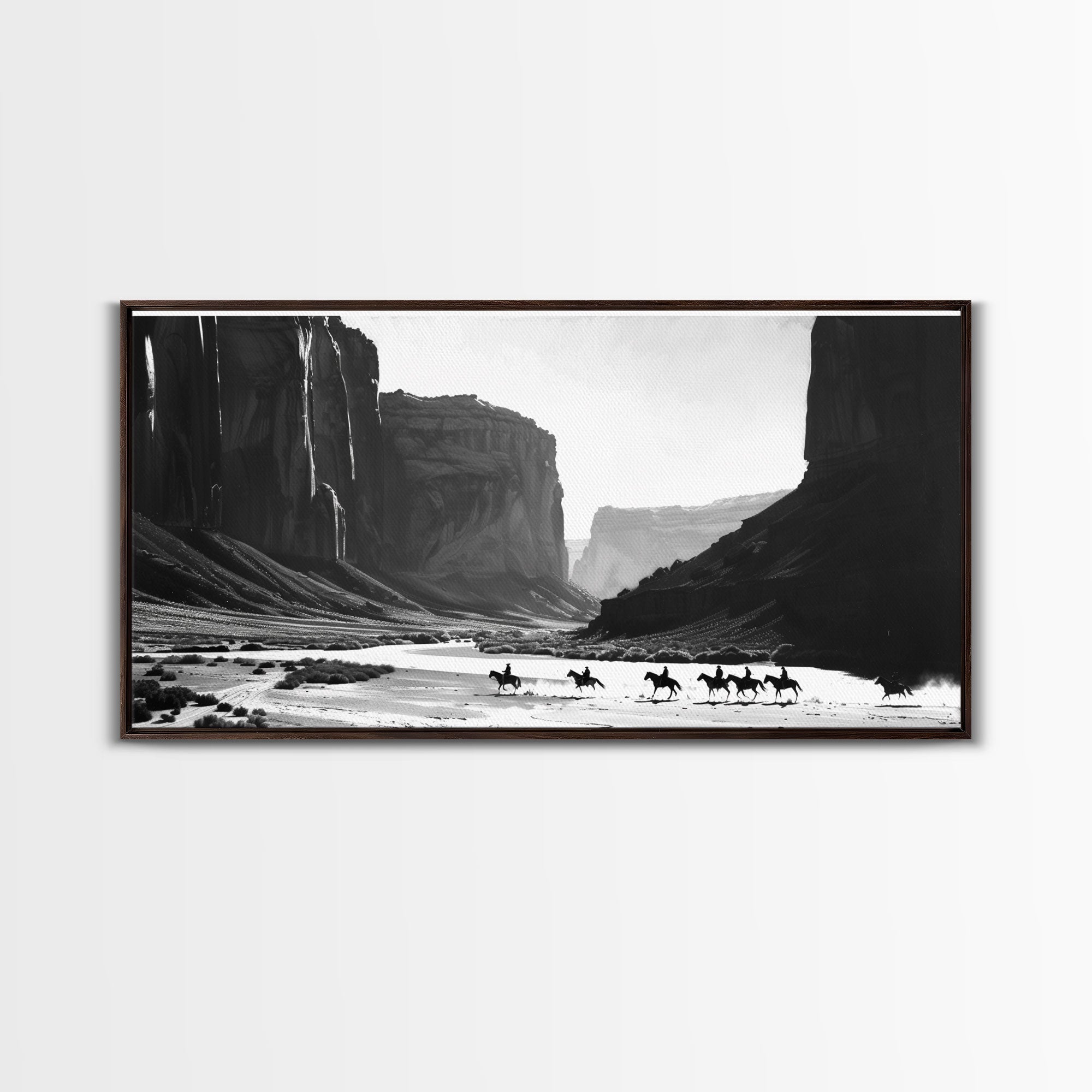 Cowboys Riding Canyon – Western Framed Canvas Wall Art