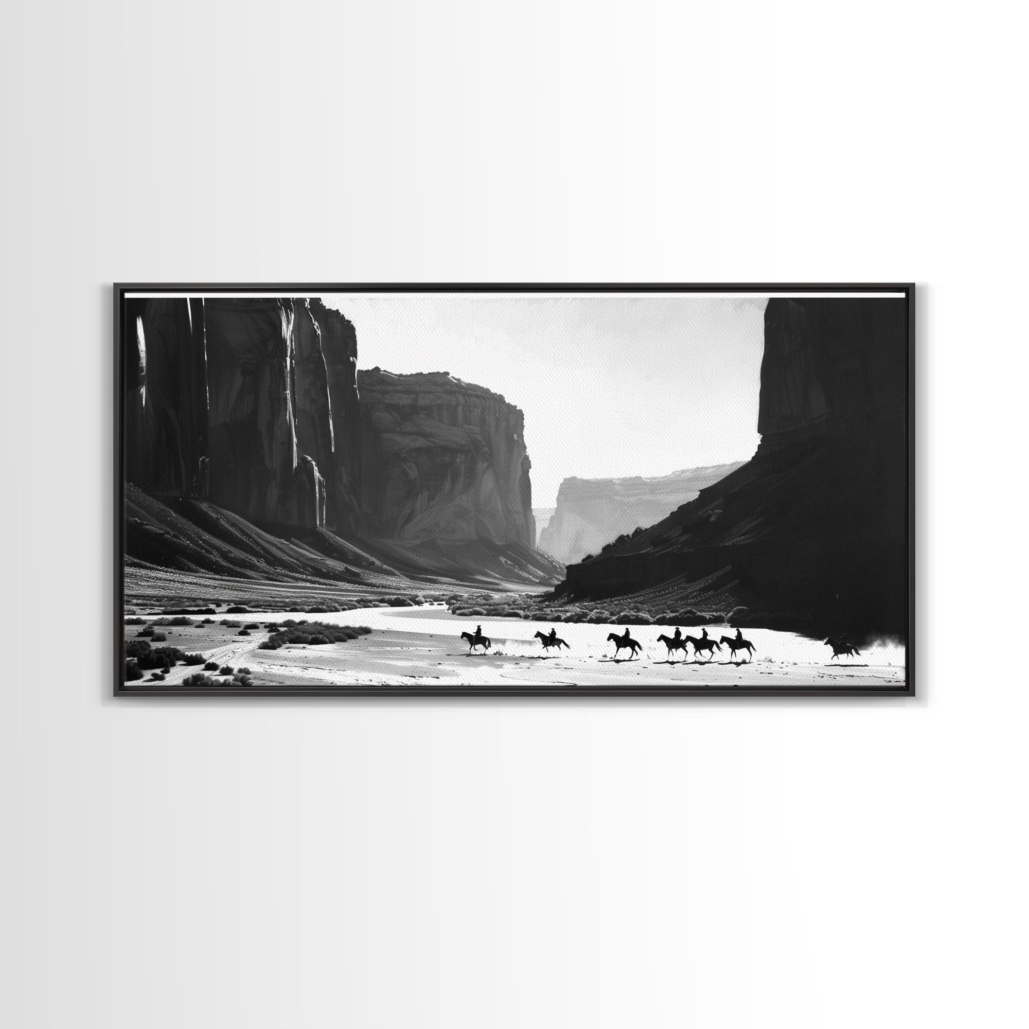 Cowboys Riding Canyon – Western Framed Canvas Wall Art