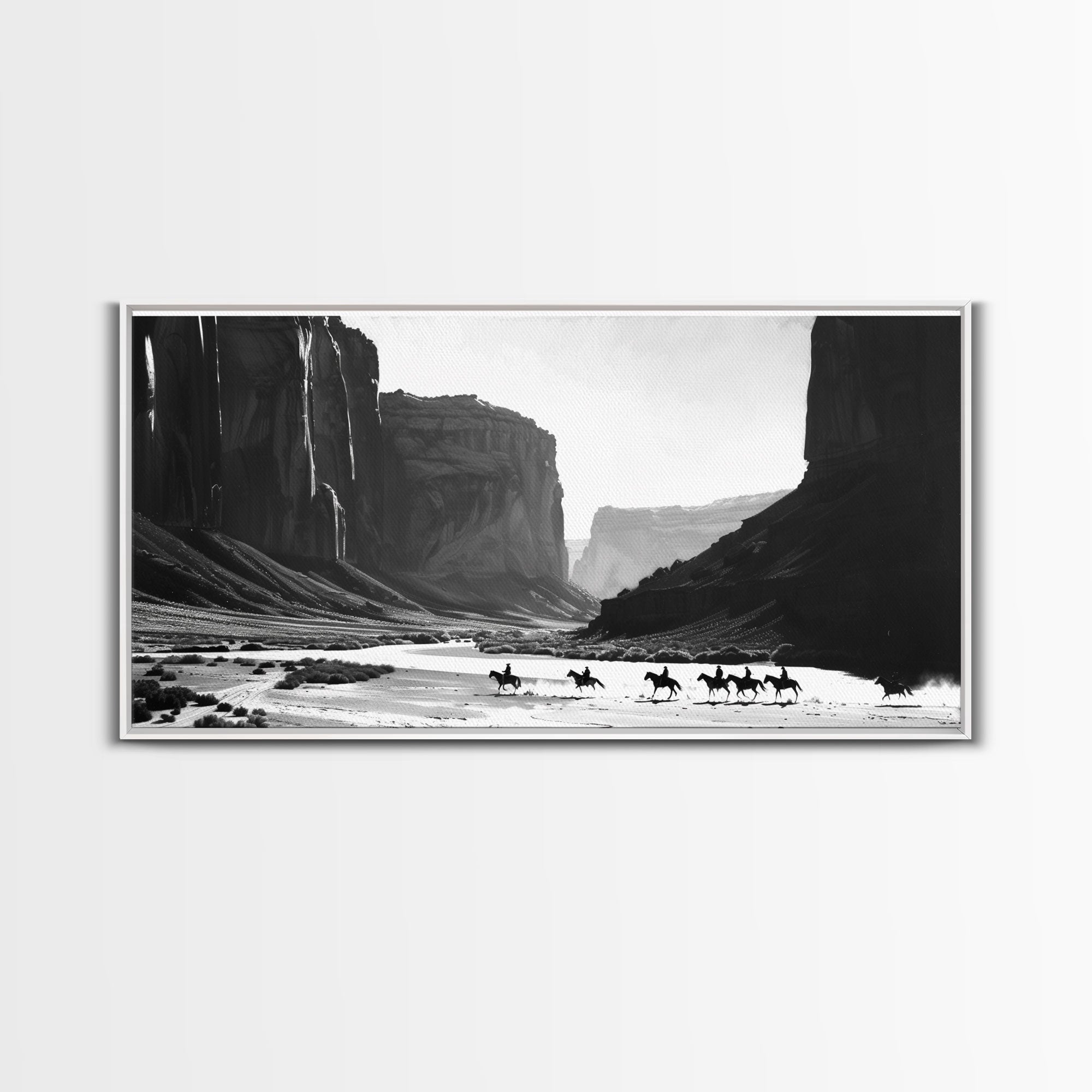 Cowboys Riding Canyon – Western Framed Canvas Wall Art
