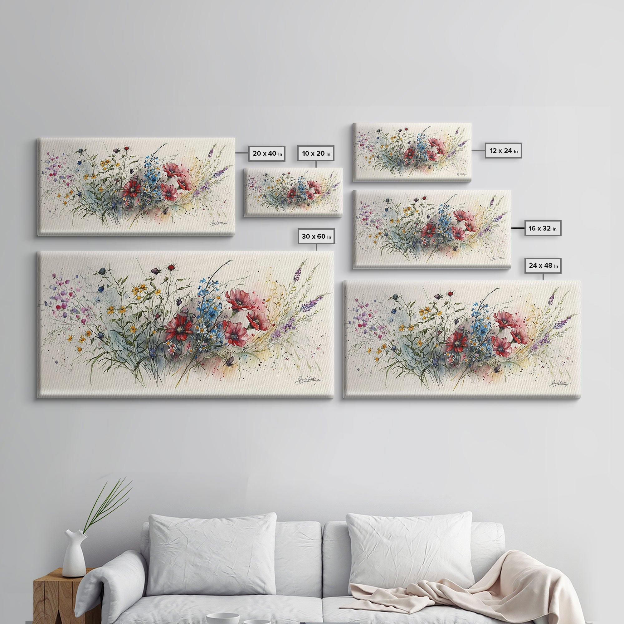 Wildflower Watercolor Canvas Print – Rustic Farmhouse Wall Art