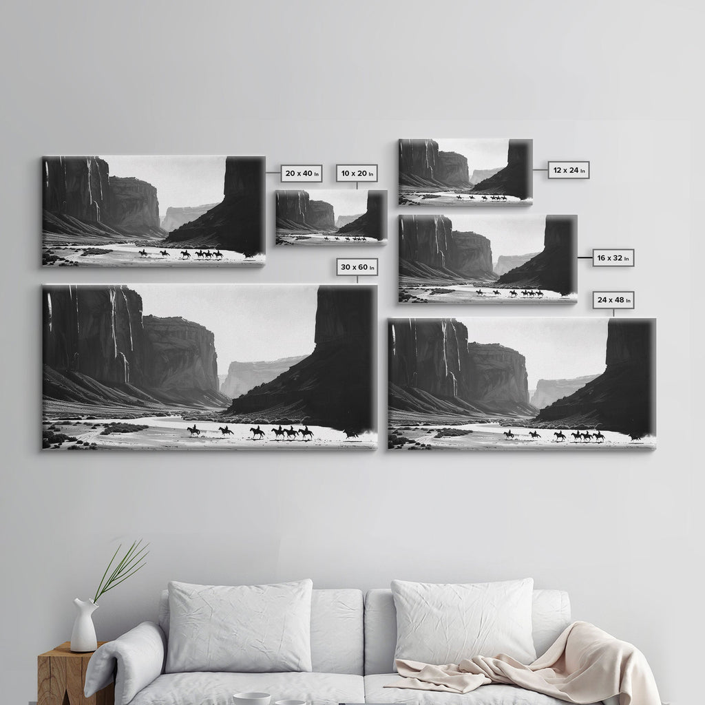 Cowboys Riding Canyon – Western Framed Canvas Wall Art