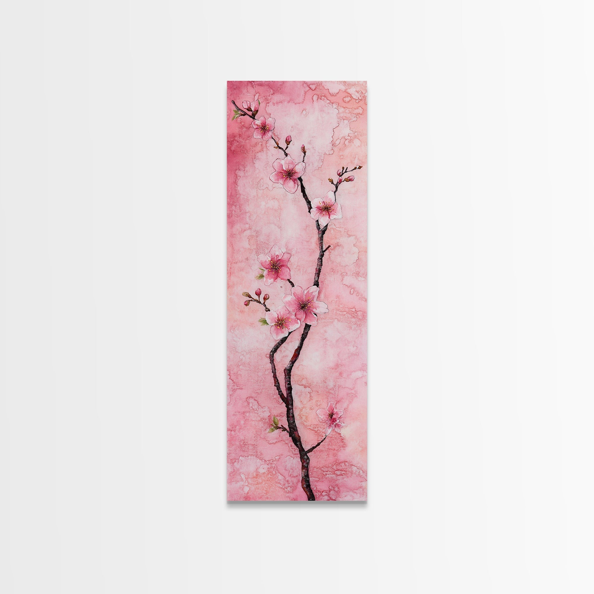 Cherry Blossom Canvas Print Vertical Wall Art Rustic Spring Decor Light Pink Botanical Cottagecore Bedroom Gift Idea Skinny Wall Art