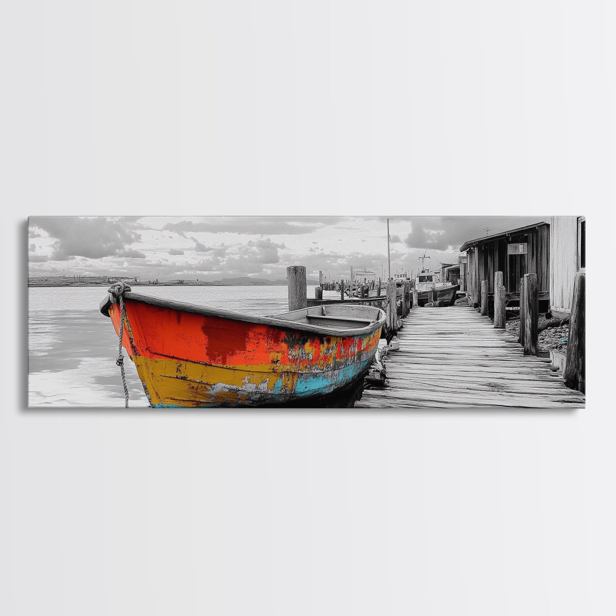 Fishing Boat Framed Canvas – Rustic Coastal Wall Art