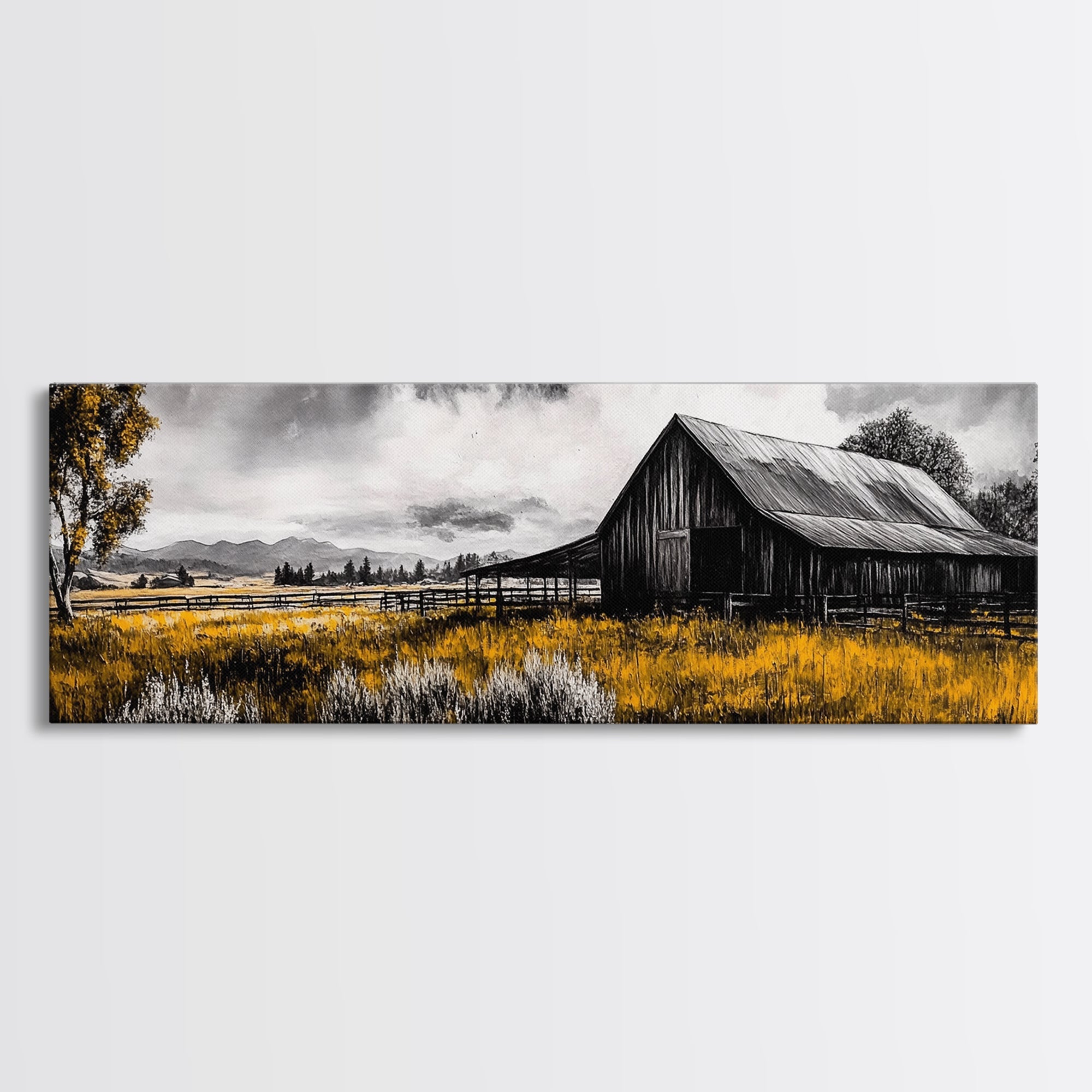 Western Ranch Barn Landscape – Rustic Farmhouse Canvas Art