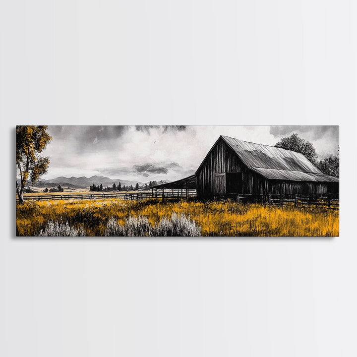 Western Ranch Barn Landscape – Rustic Farmhouse Canvas Art