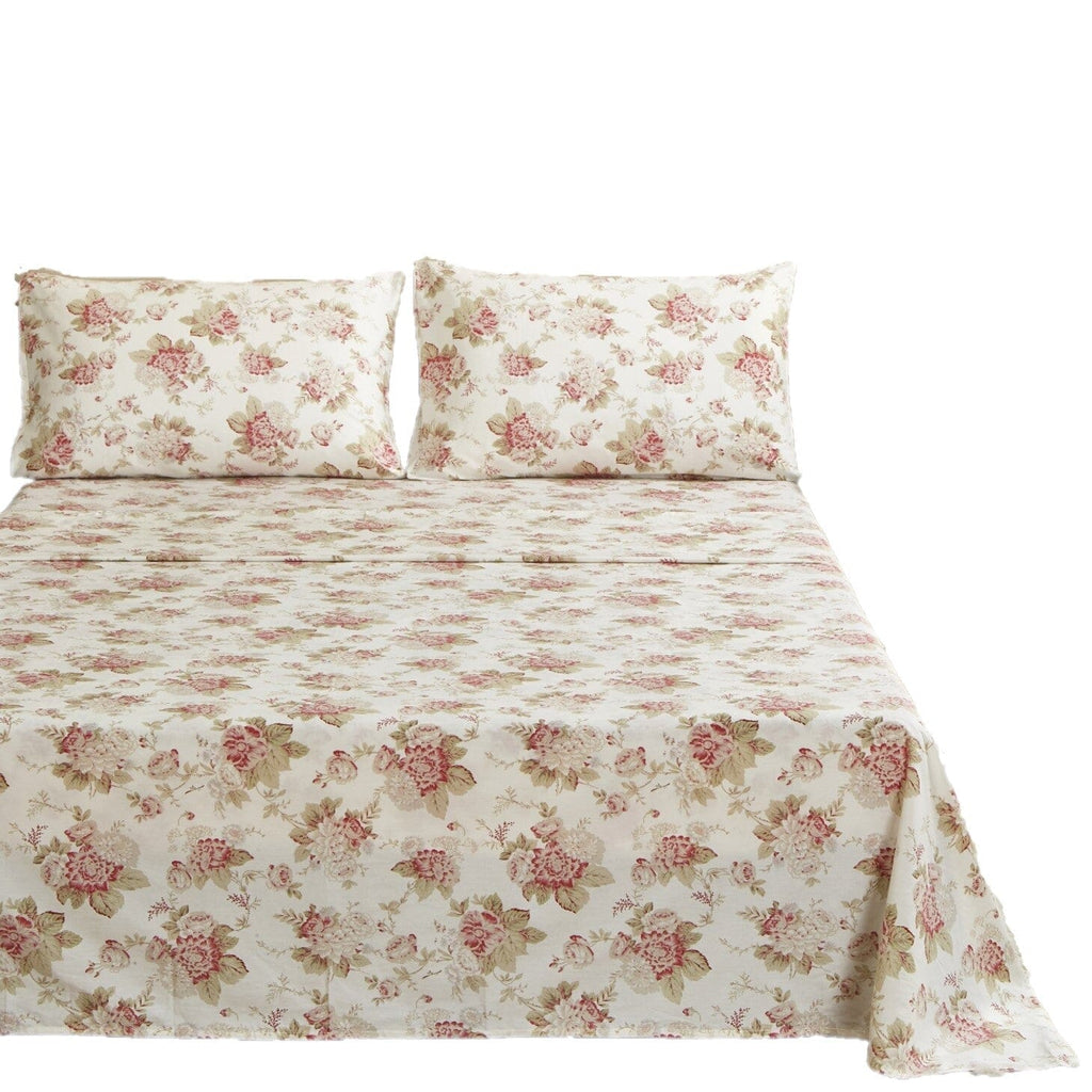 Hint of Mint Cottage Floral Cotton Flat Sheet Set – With Pillowcase (3036)