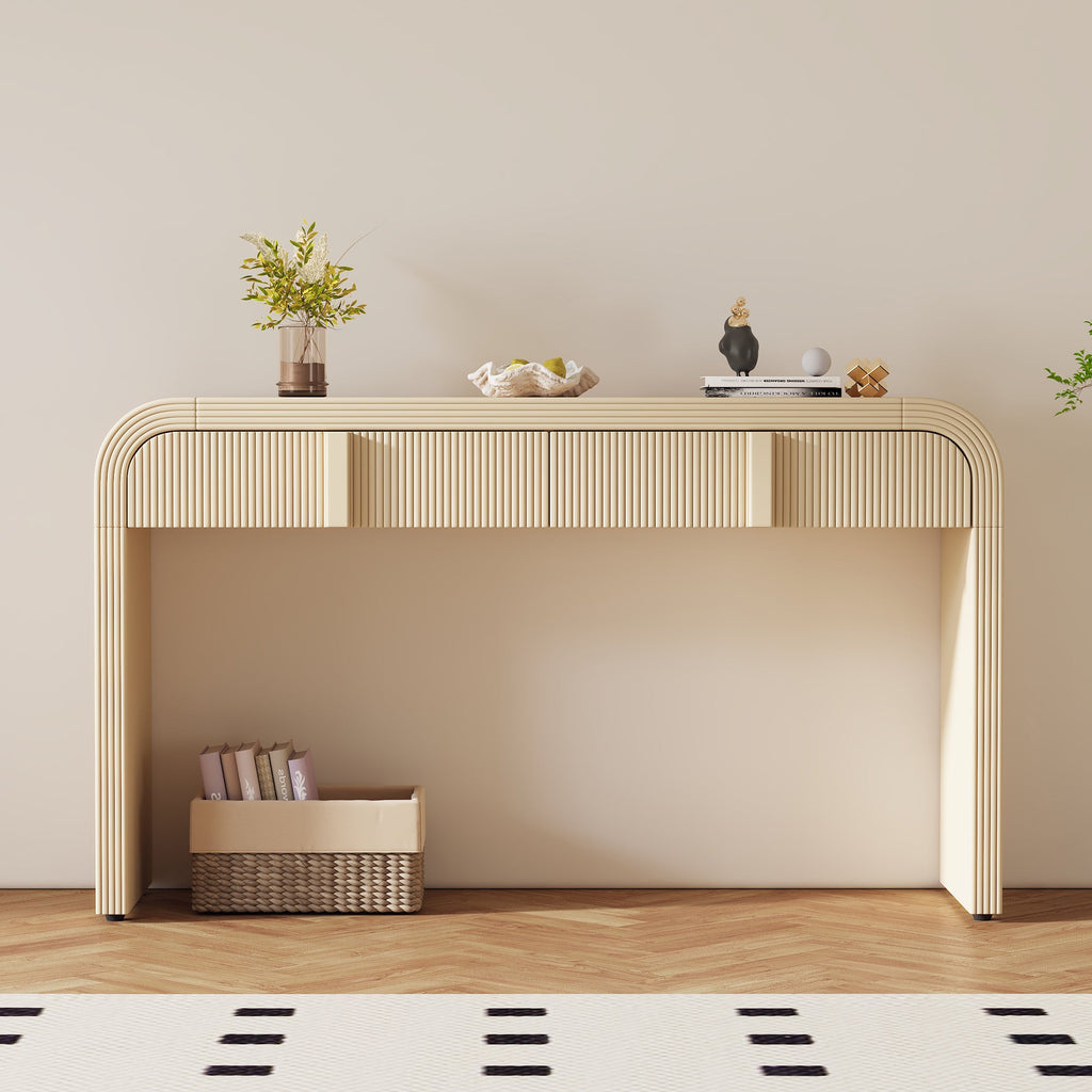 Entrance way tables, your 1st impression and convenience at hand. Modern Console Table with 2 Storage Drawers, Fluted Entryway Table with Rounded Silhouette for Hallway Living Room and Entryway (Apricot Cream)