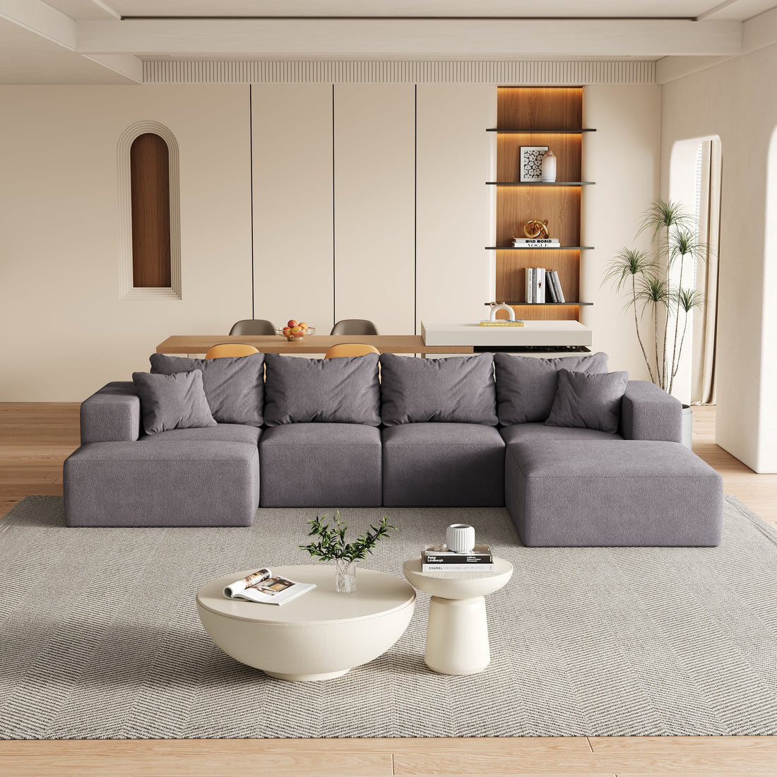 Modern Upholstered Sectional Boneless Couch Set