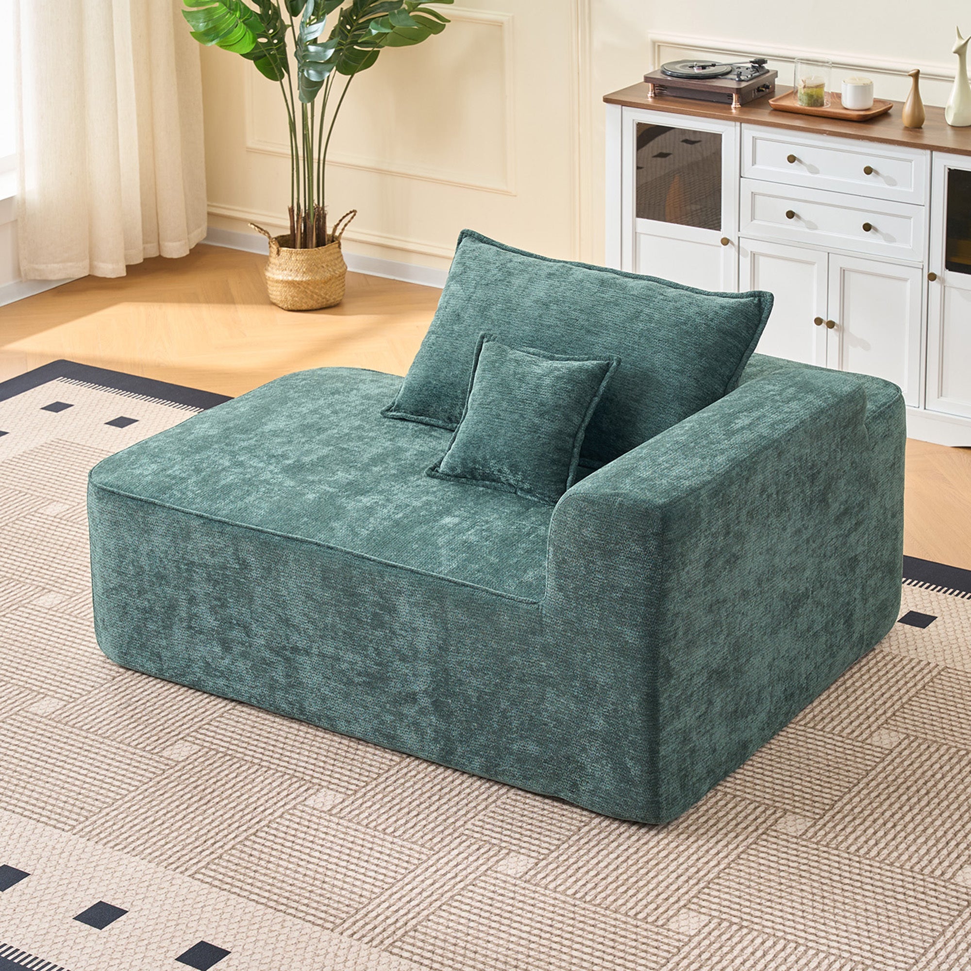 Modern Green Chenille L Shaped Sectional Sofa with Chaise