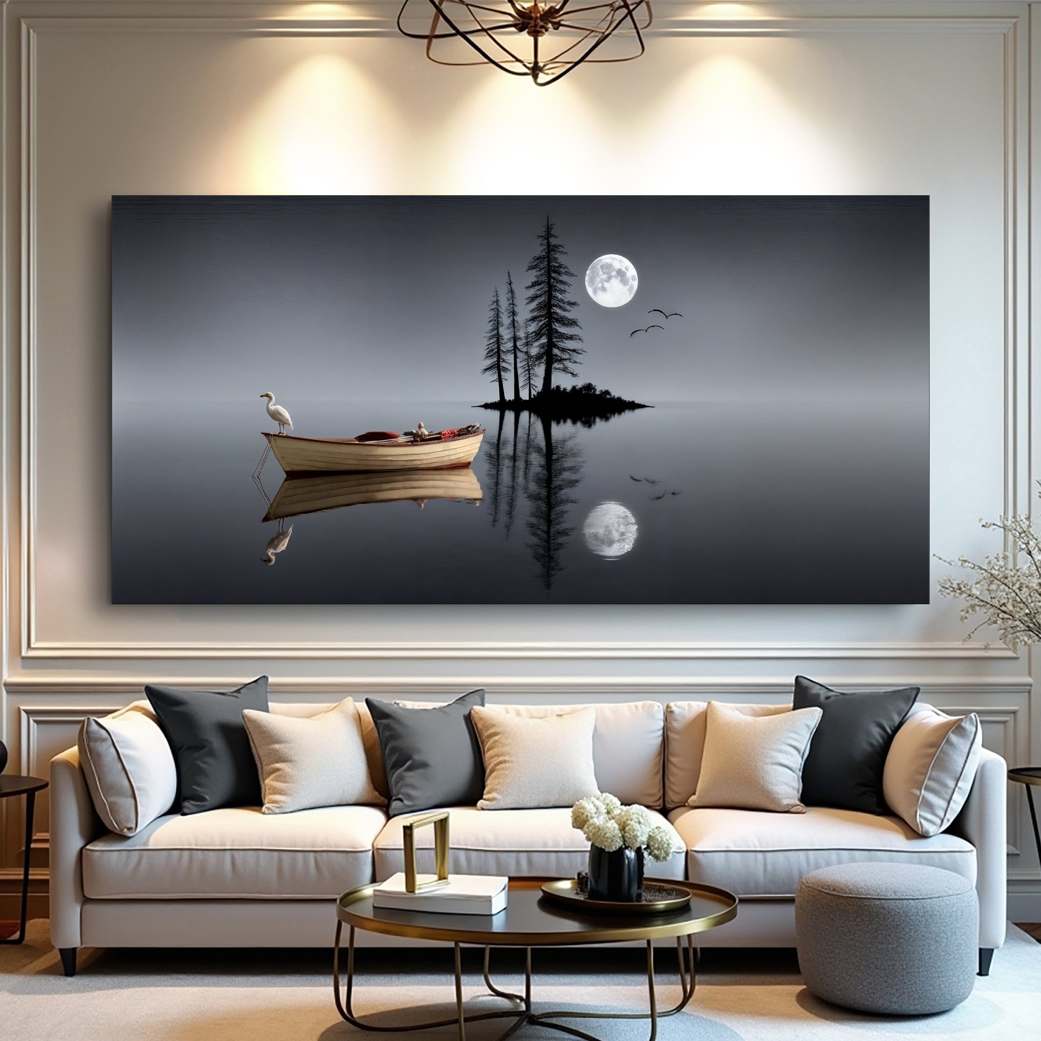 Modern Minimalist Night Lake Wall Art for Home Decor