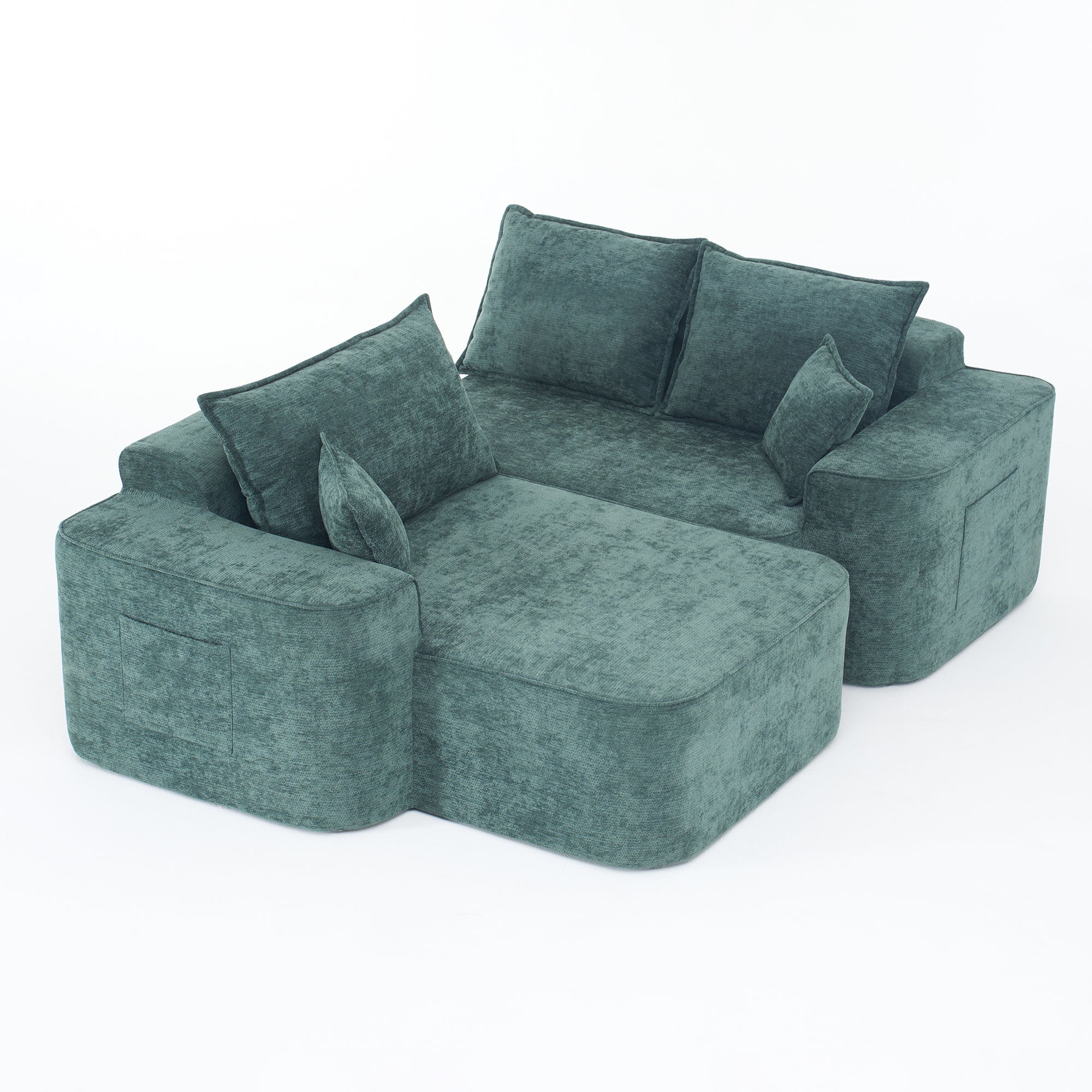 Modern Green Chenille L Shaped Sectional Sofa with Chaise