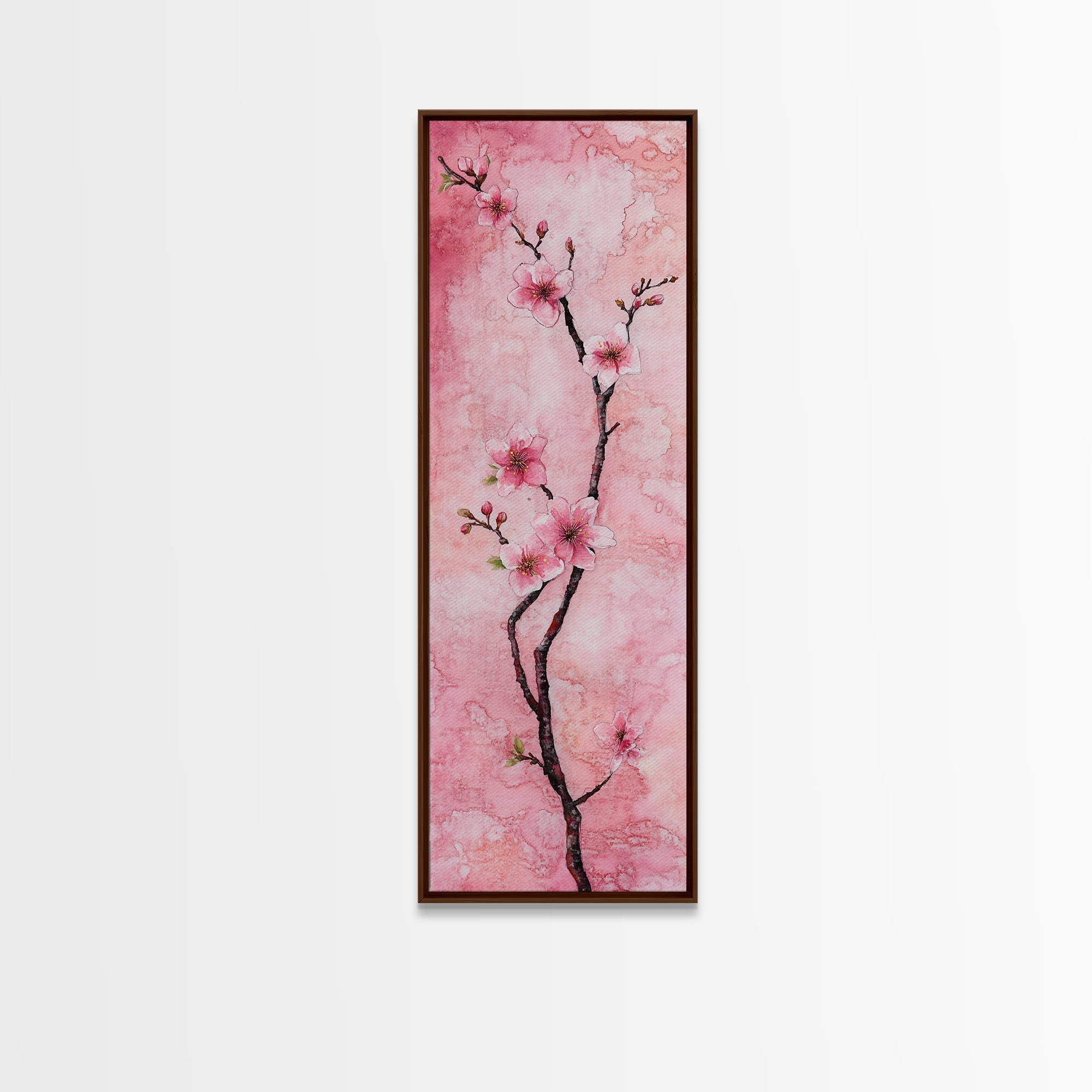 Cherry Blossom Canvas Print Vertical Wall Art Rustic Spring Decor Light Pink Botanical Cottagecore Bedroom Gift Idea Skinny Wall Art