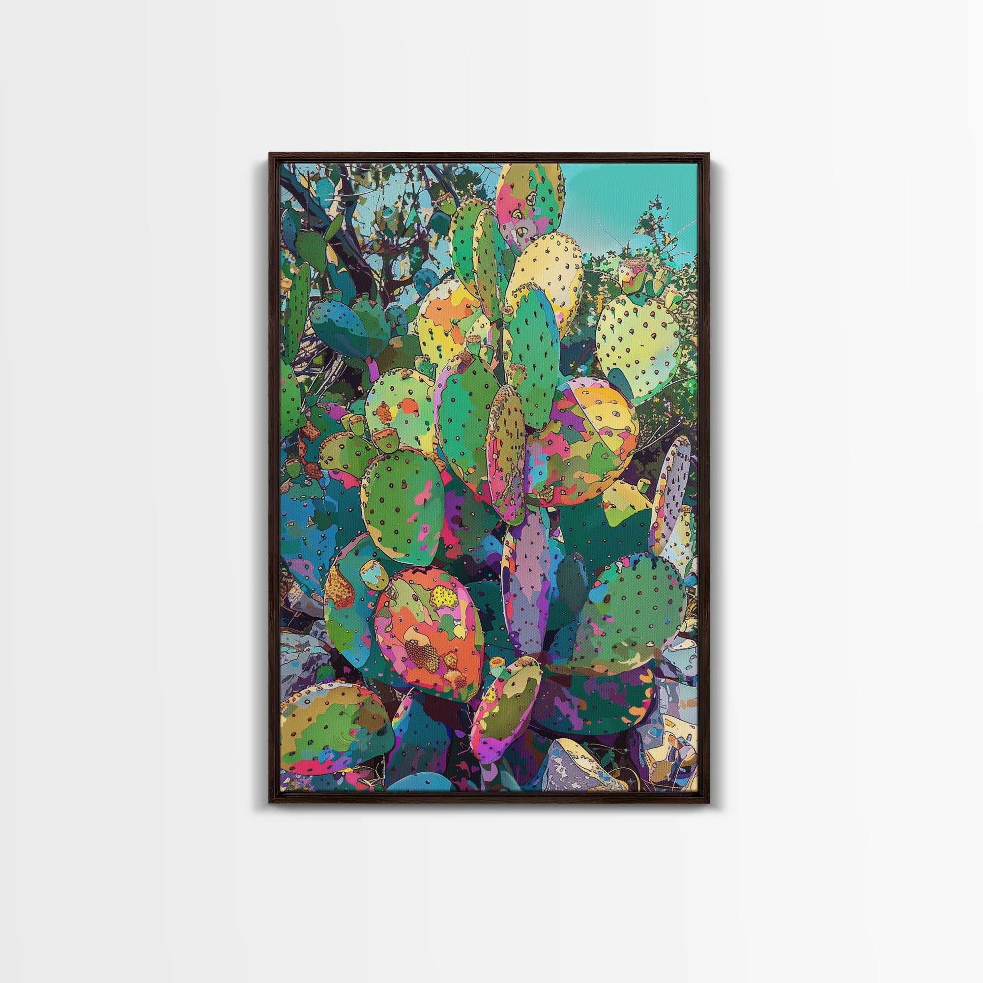 Prickly Pear Cactus Abstract Canvas – Colorful Desert Wall Art