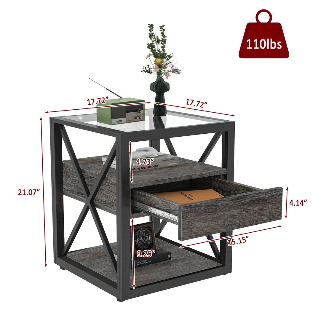 Set of 2 Modern End Tables with Drawer - Nightstand